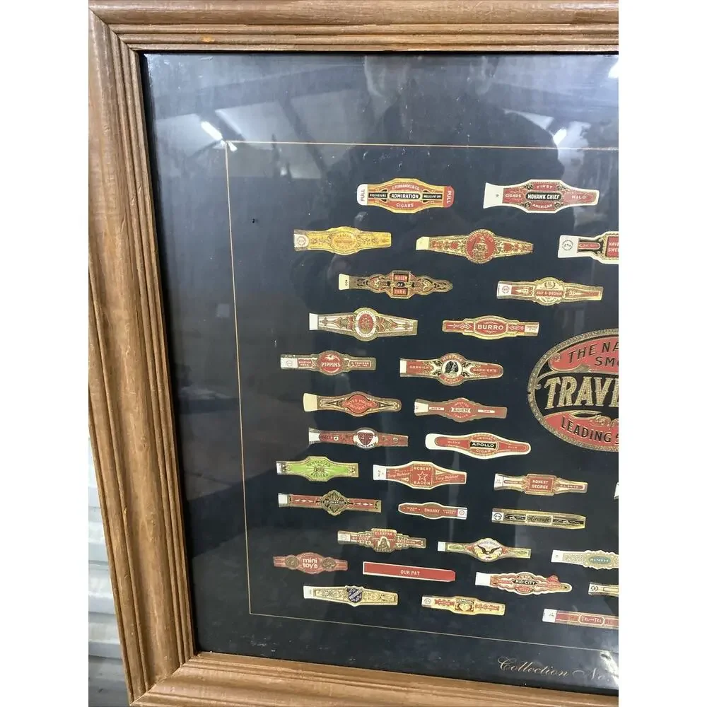 Vintage 1980’s Joe Davidson Cigar Bands Framed And Matted. Collage Ephemeral Col